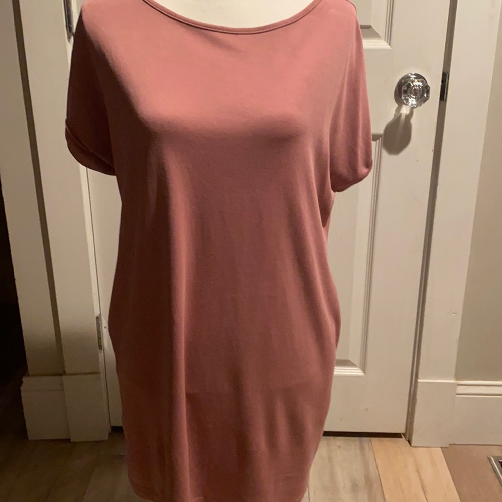 BNWOT Women’s size medium rose colored frock dress size medium. Front pockets.